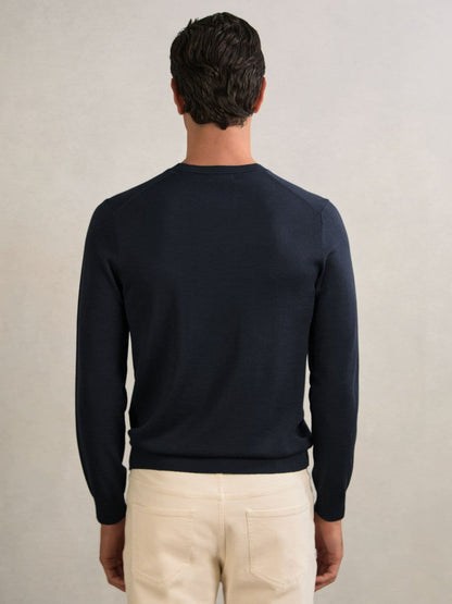 Merino Wool Crew Neck Jumper Midnight Navy | Men