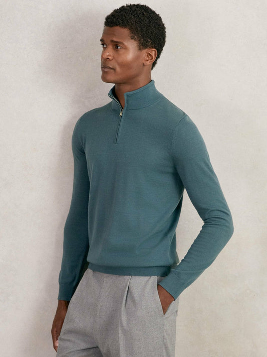 Merino Wool Half Zip Jumper Orion Blue | Men