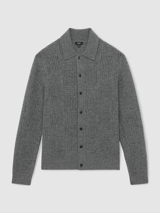 Wool Button Through Pointelle Shirt Mid Grey | Men