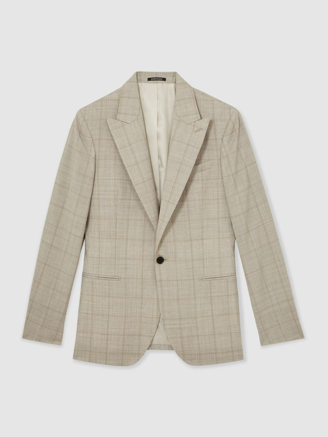Slim-Fit Single-Breasted Wool Check Suit Blazer Oatmeal Brown | Men