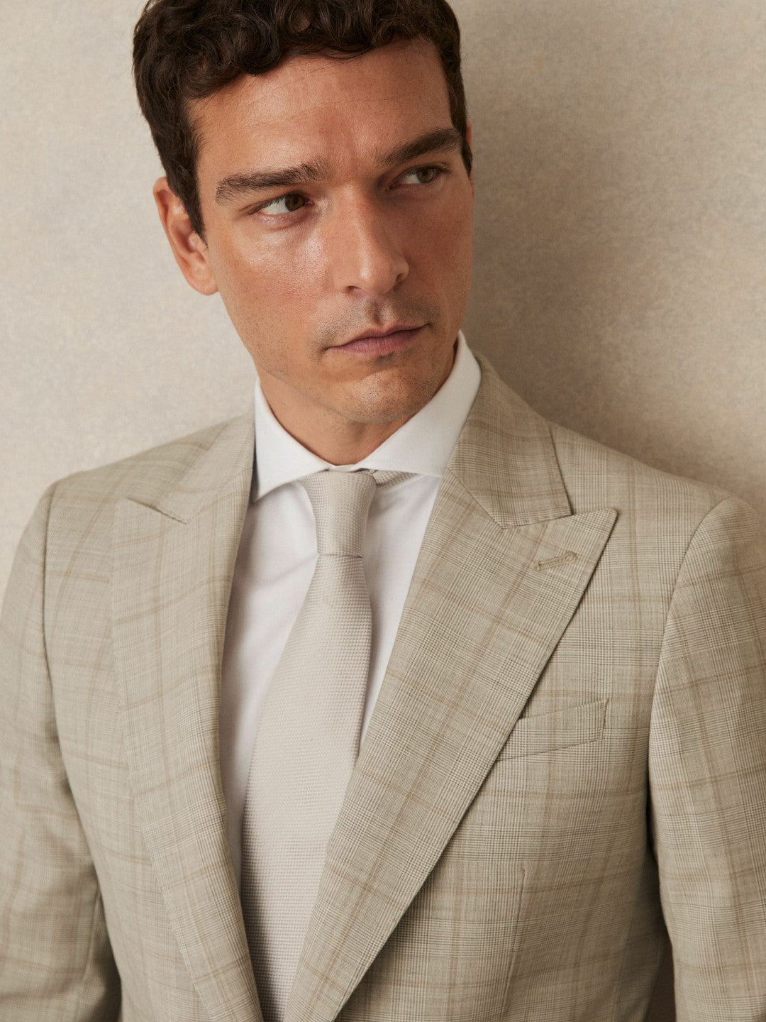 Slim-Fit Single-Breasted Wool Check Suit Blazer Oatmeal Brown | Men