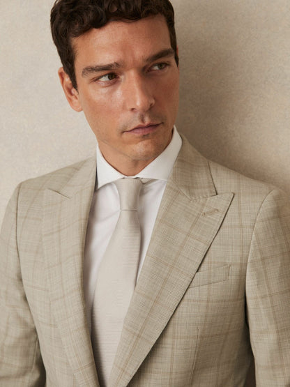 Slim-Fit Single-Breasted Wool Check Suit Blazer Oatmeal Brown | Men