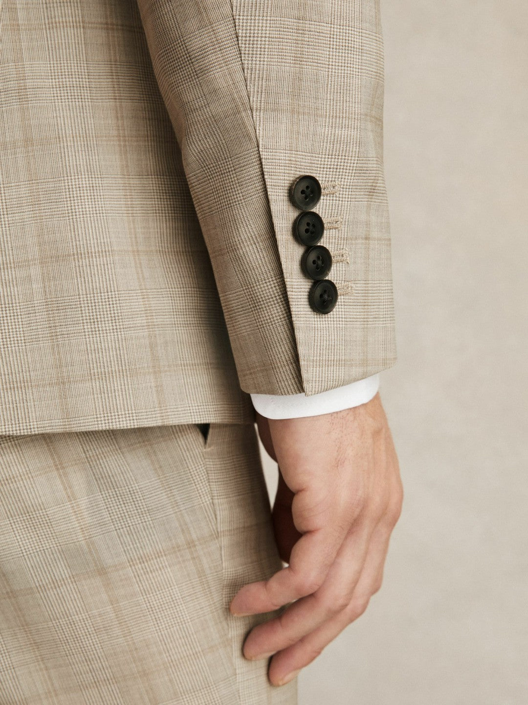 Slim-Fit Single-Breasted Wool Check Suit Blazer Oatmeal Brown | Men
