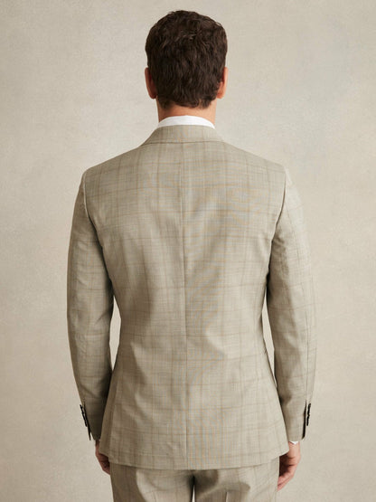 Slim-Fit Single-Breasted Wool Check Suit Blazer Oatmeal Brown | Men