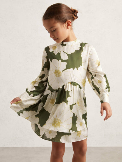 9-13 yrs Floral-Print Swing Dress Green | Children & Baby