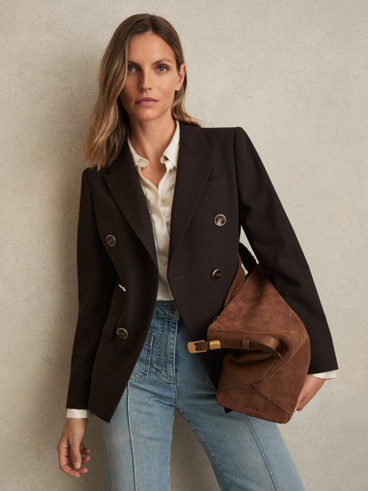 Wool-Blend Double-Breasted Blazer Chocolate Brown | Women