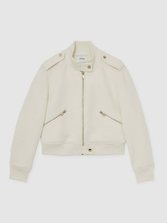 Brushed Wool Epaulette Bomber Jacket Cream | Women