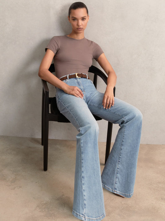 Petite Mid-Rise Flared Jeans Light Blue | Women