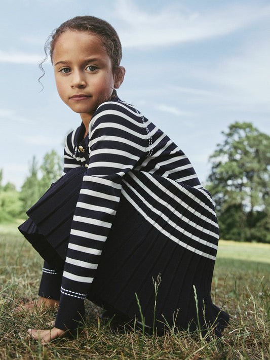 3-9 yrs Button-Detail Stripe Knitted Dress Navy/White | Children & Baby