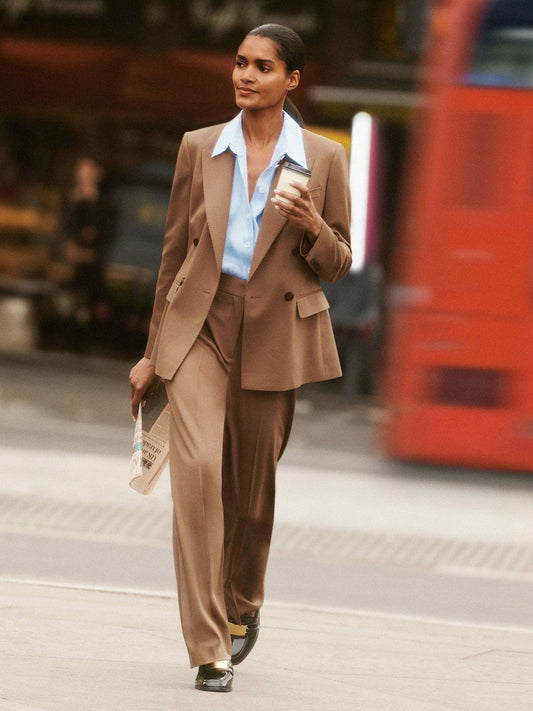 Wool-Blend Wide-Leg Suit Trousers Tan | Women