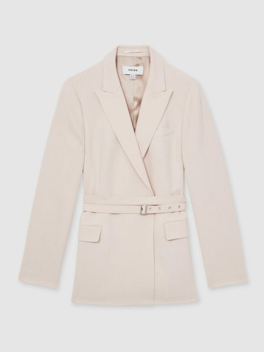Single-Breasted Belted Suit Jacket Pink | Women