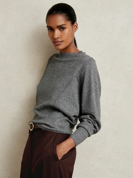 Wool-Blend Reverse-Seam Batwing Jumper With Cashmere Charcoal | Women