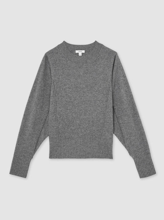 Wool-Blend Reverse-Seam Batwing Jumper With Cashmere Charcoal | Women