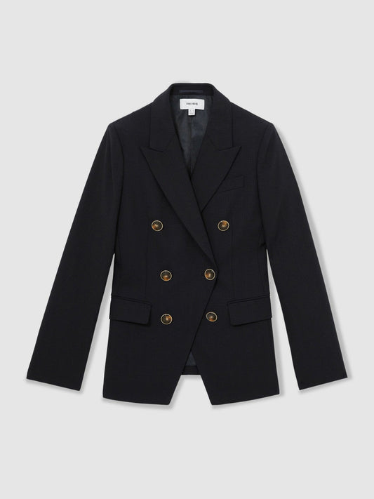 Petite Wool-Blend Double-Breasted Blazer Navy | Women