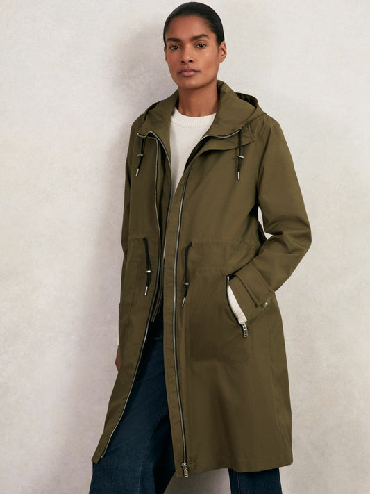 Petite Removable-Hood Parka Rain Coat Khaki | Women