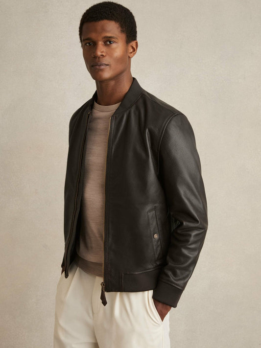 Leather Bomber Jacket Brown | Men