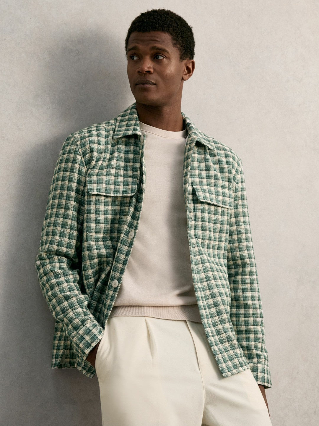 Woven Check Twin Pocket Overshirt Green Multi | Men