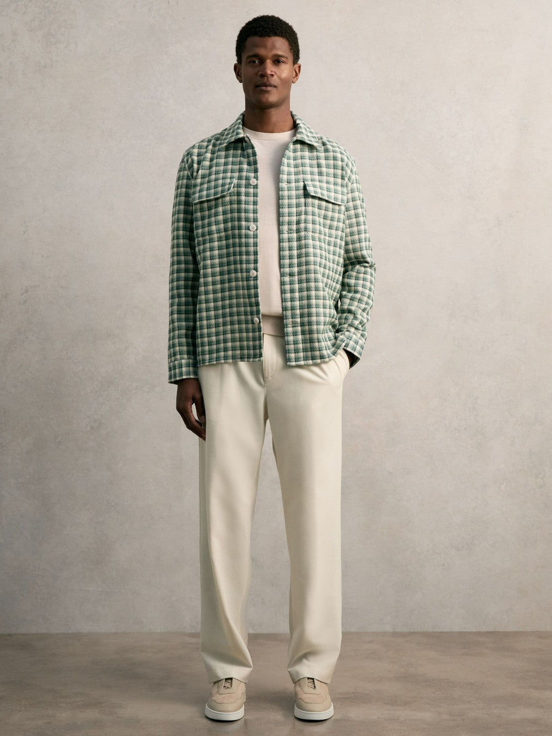 Woven Check Twin Pocket Overshirt Green Multi | Men