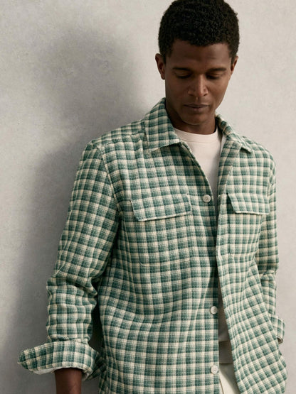 Woven Check Twin Pocket Overshirt Green Multi | Men