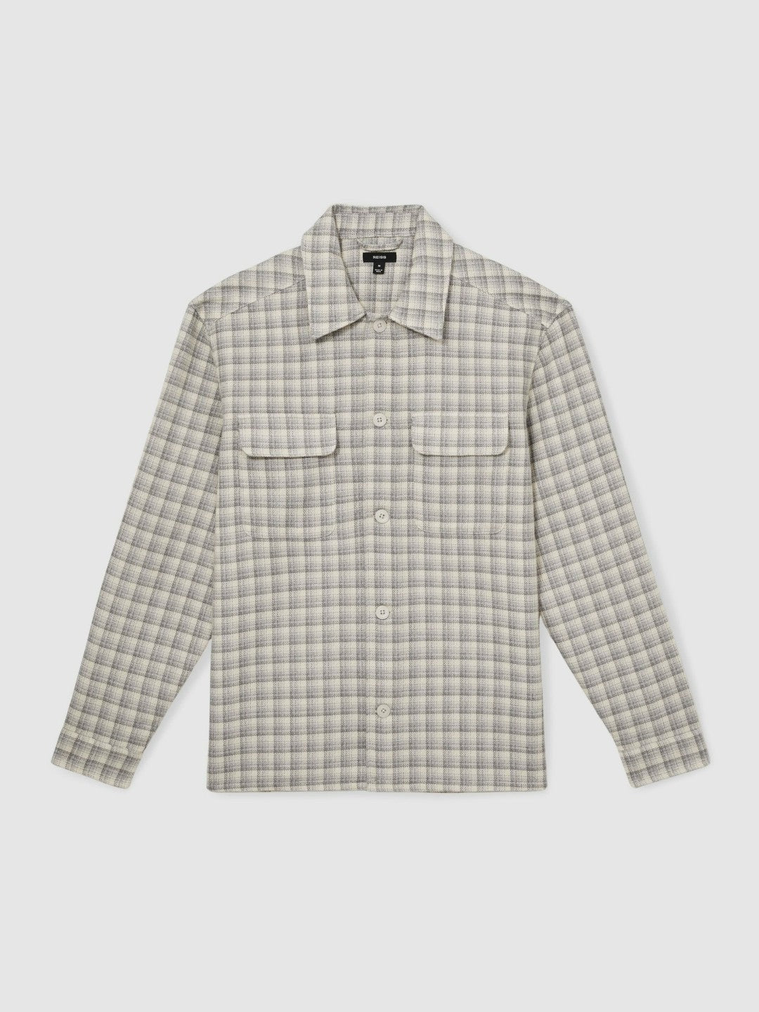 Woven Check Twin Pocket Overshirt Light Grey | Men