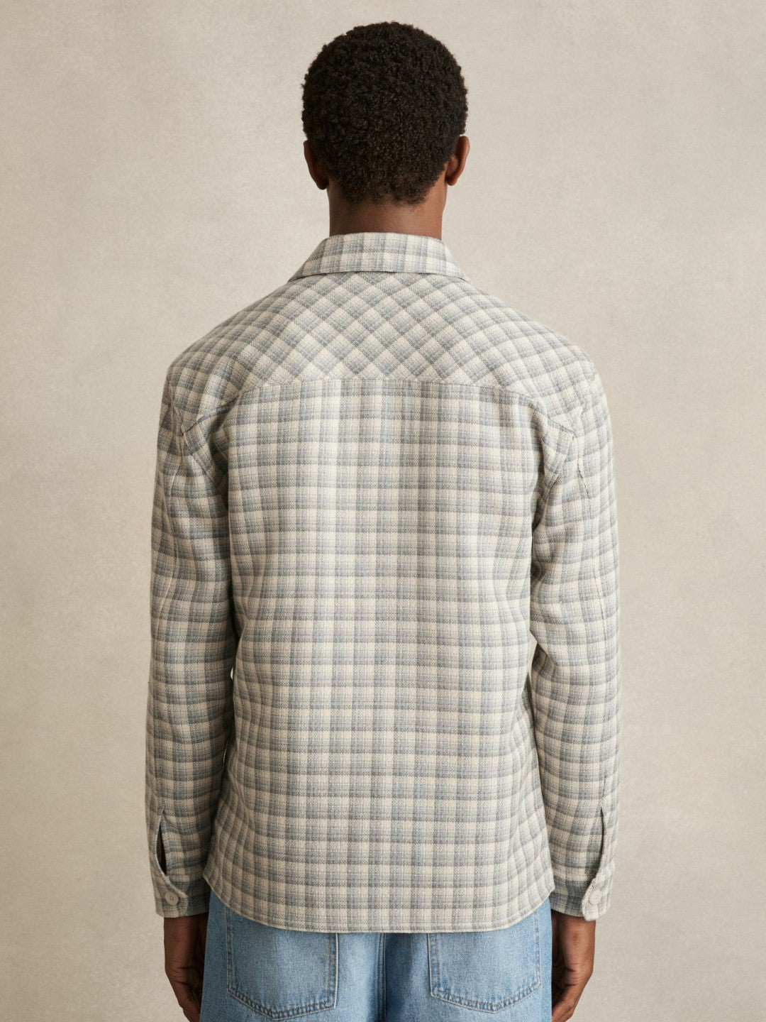 Woven Check Twin Pocket Overshirt Light Grey | Men