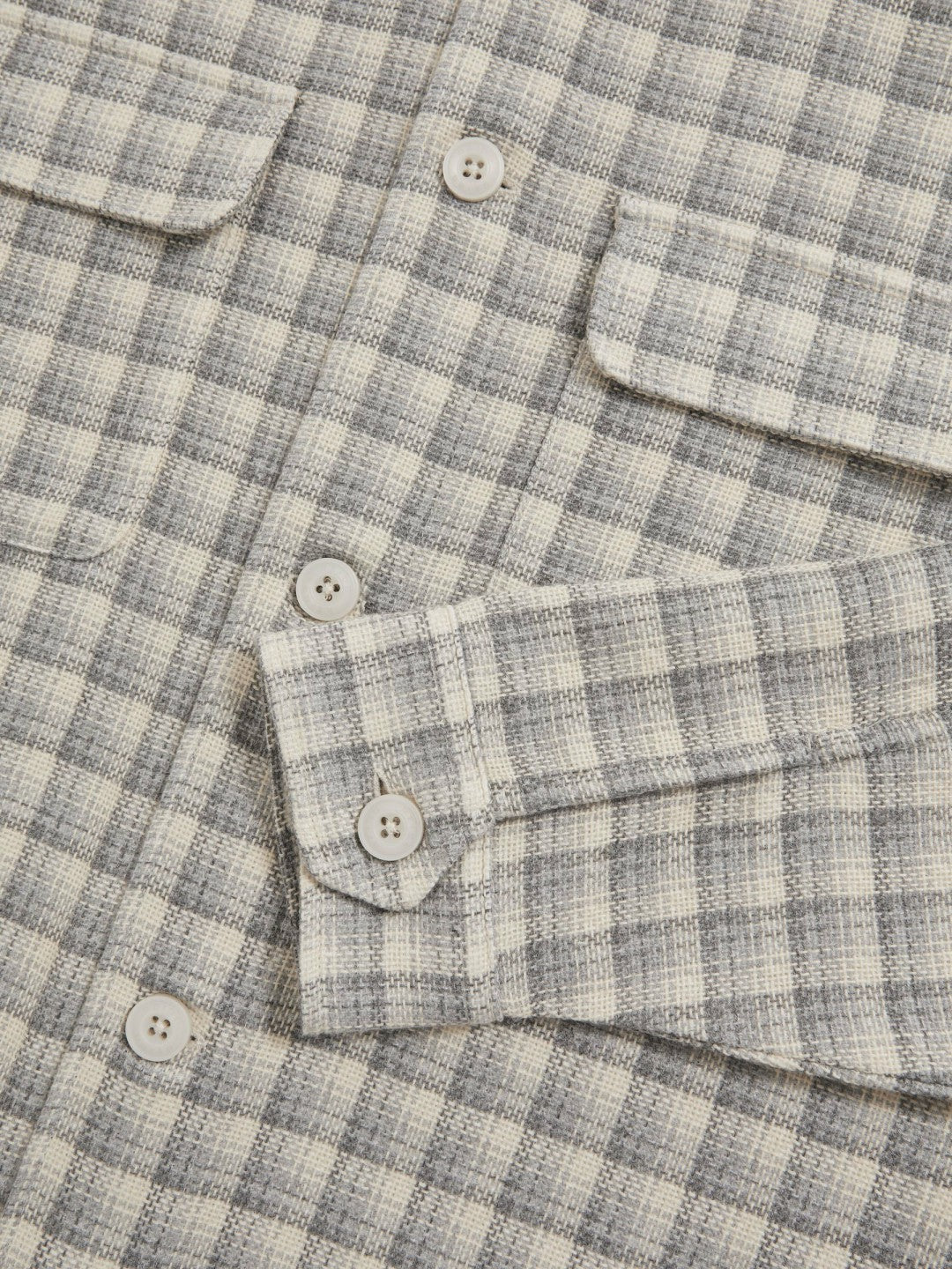 Woven Check Twin Pocket Overshirt Light Grey | Men