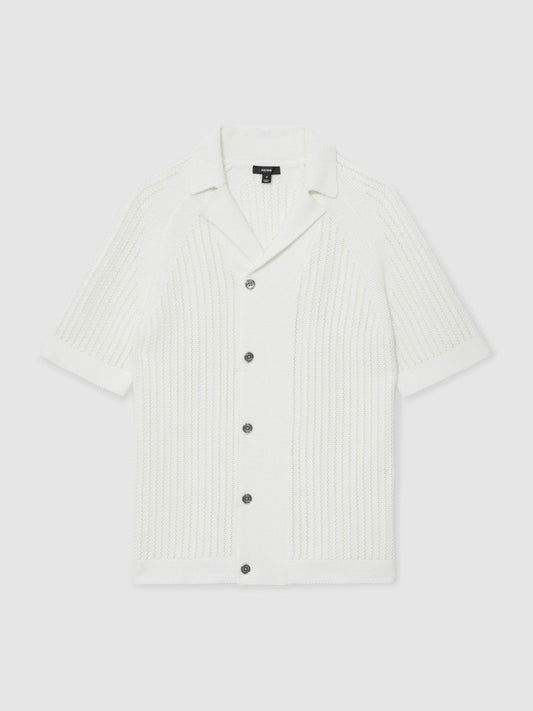Cotton Textured-Knit Cuban-Collar Shirt White | Men