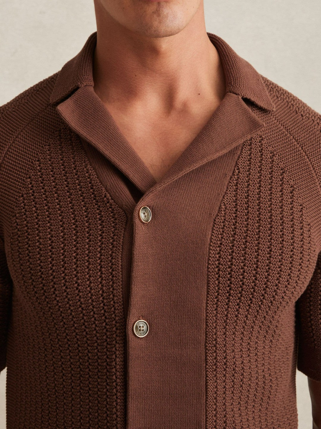 Cotton Textured-Knit Cuban-Collar Shirt Tobacco Brown | Men