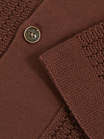 Cotton Textured-Knit Cuban-Collar Shirt Tobacco Brown | Men