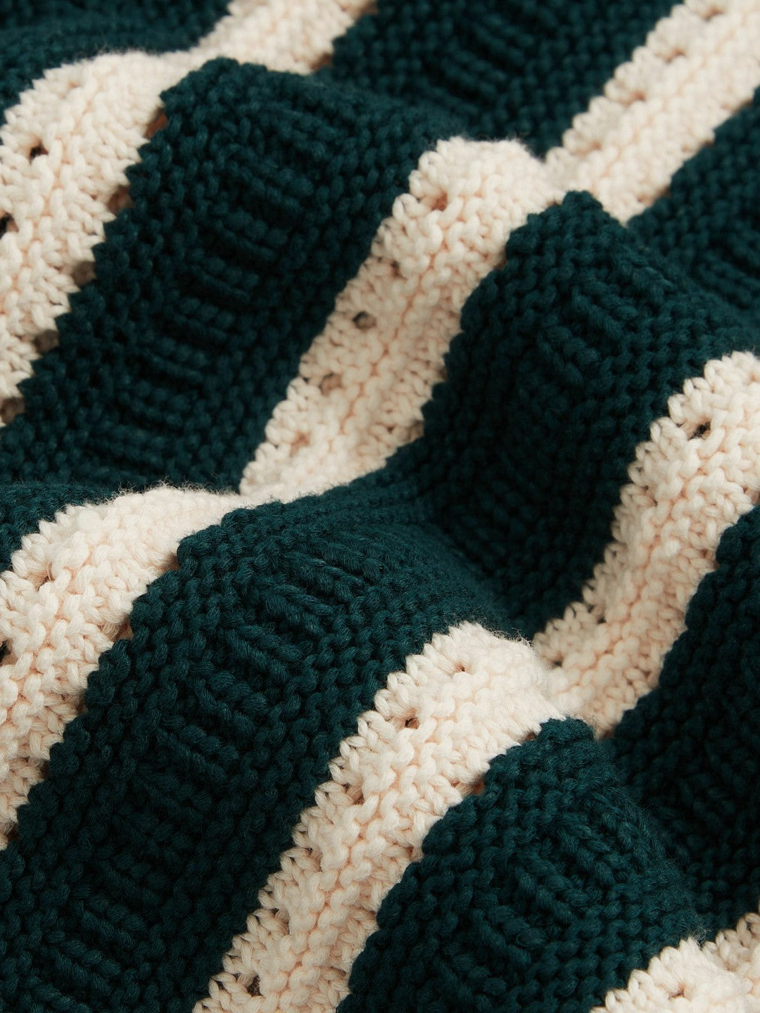 Cotton Blend Stripe Knit Polo Shirt Dark Teal Green/Ecru | Men