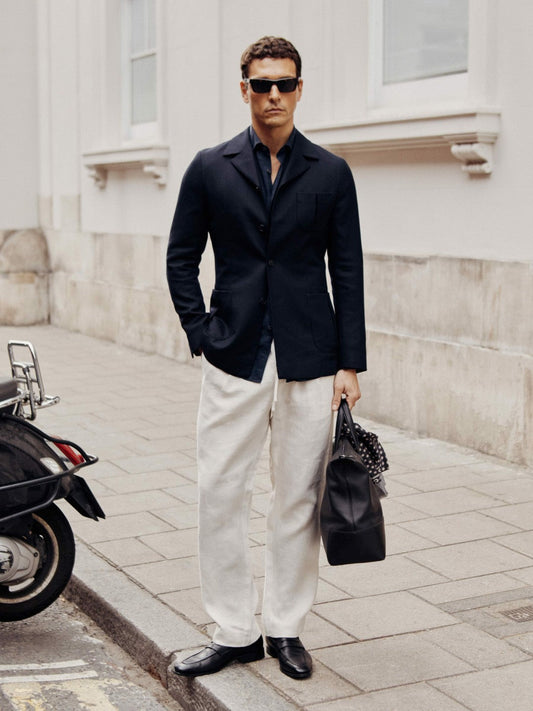 Wool-Blend Single-Breasted Blazer Slim-Fit Navy | Men