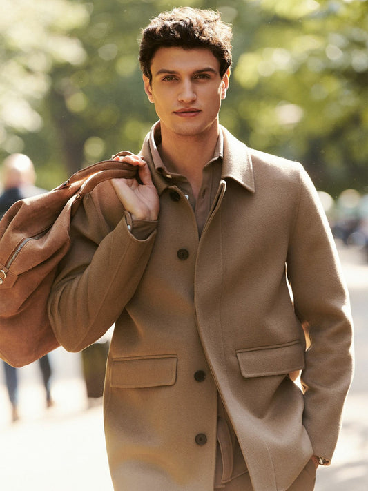 Wool Blend Double Face Button Jacket Brown | Men