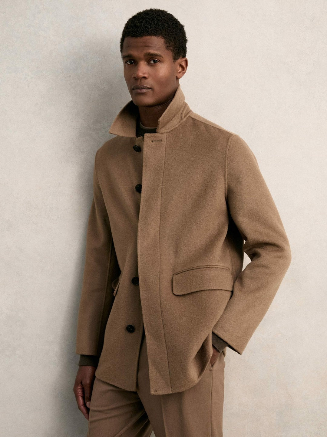 Wool Blend Double Face Button Jacket Brown | Men
