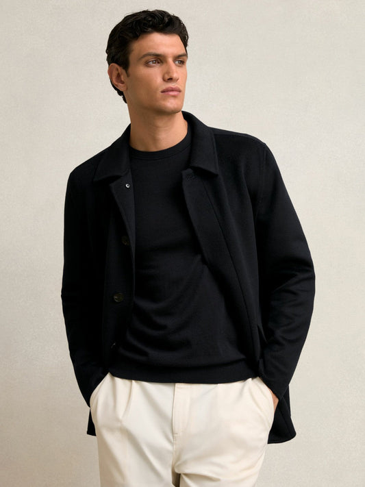 Wool Blend Double Face Button Jacket Navy | Men