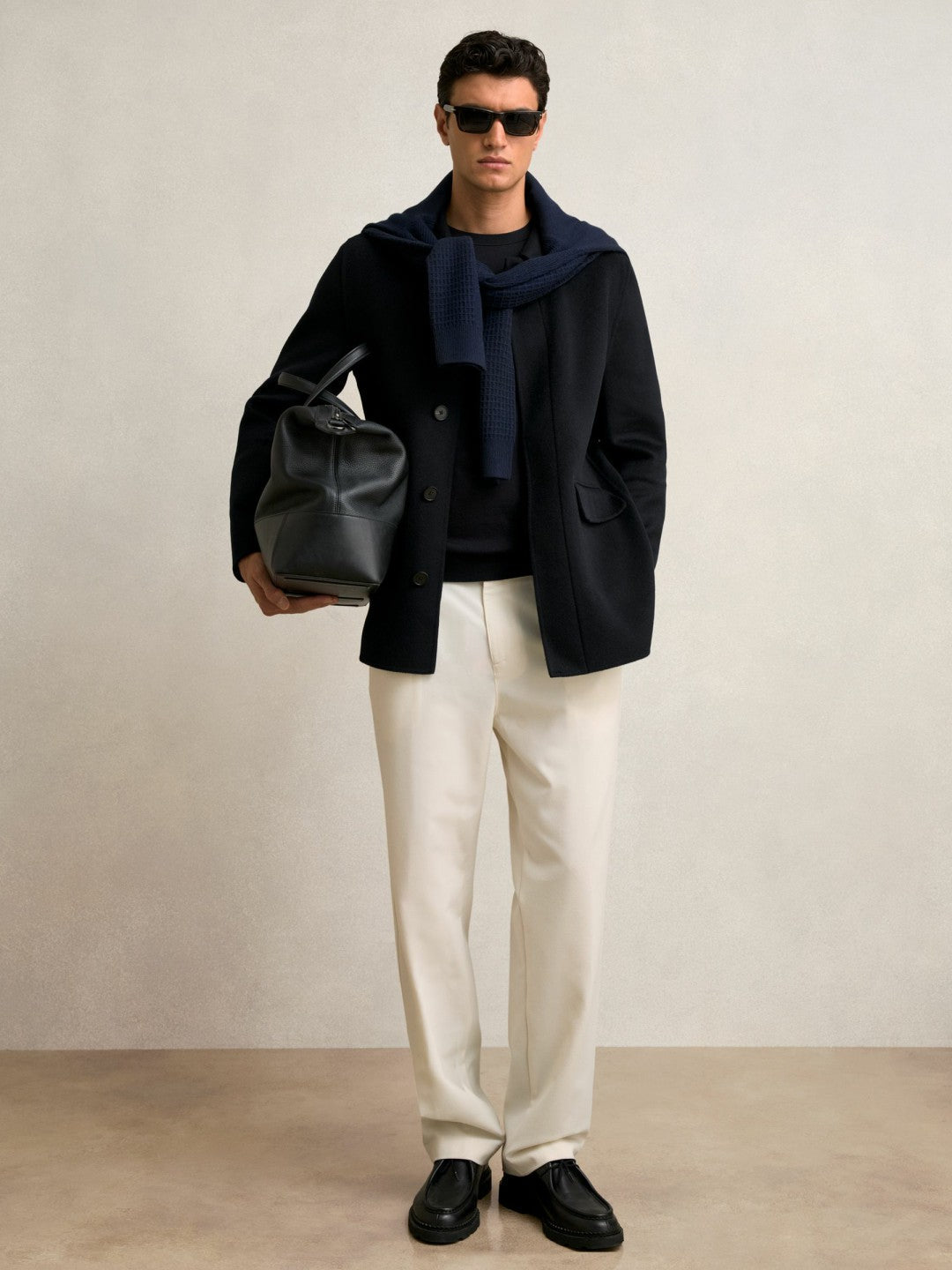 Wool Blend Double Face Button Jacket Navy | Men