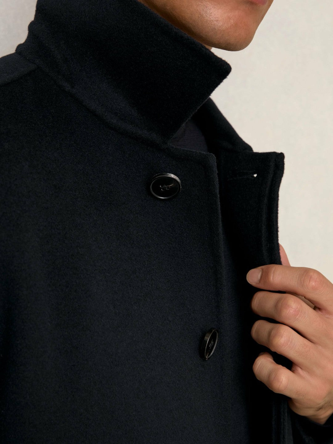 Wool Blend Double Face Button Jacket Navy | Men