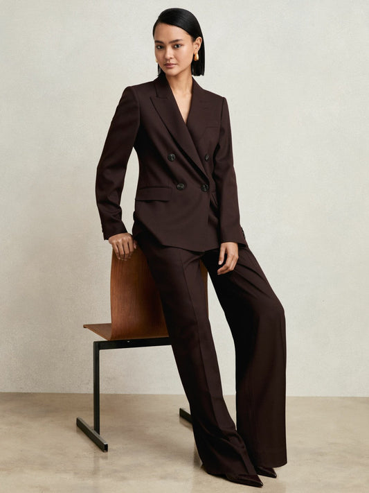 Petite Wool-Blend Double-Breasted Suit Blazer Aubergine | Women