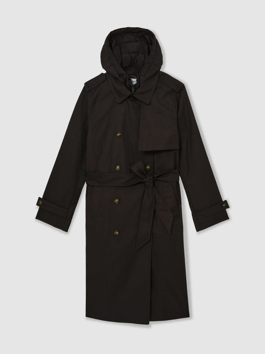 Petite Hooded Insert Trench Coat Chocolate Brown | Women