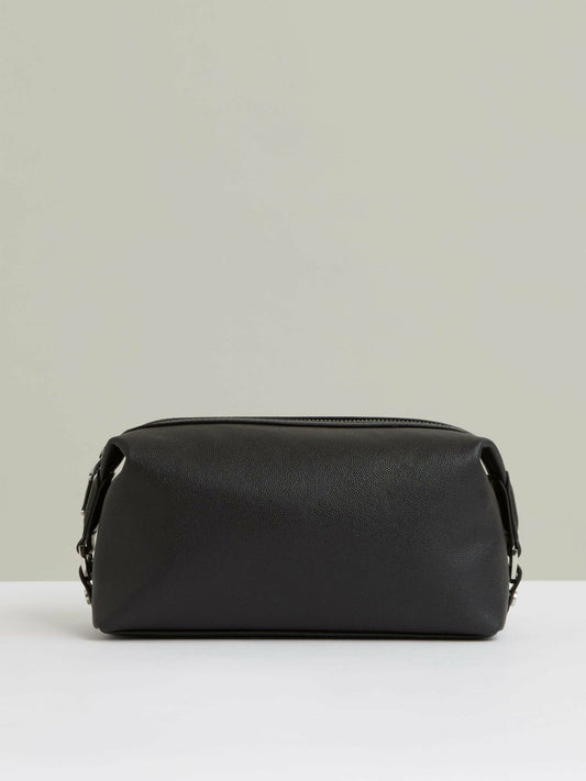 Micro-Grain Leather Washbag Black | Men