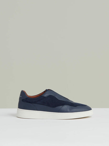 Leather Elasticated-Lace Trainers Navy Blue | Men