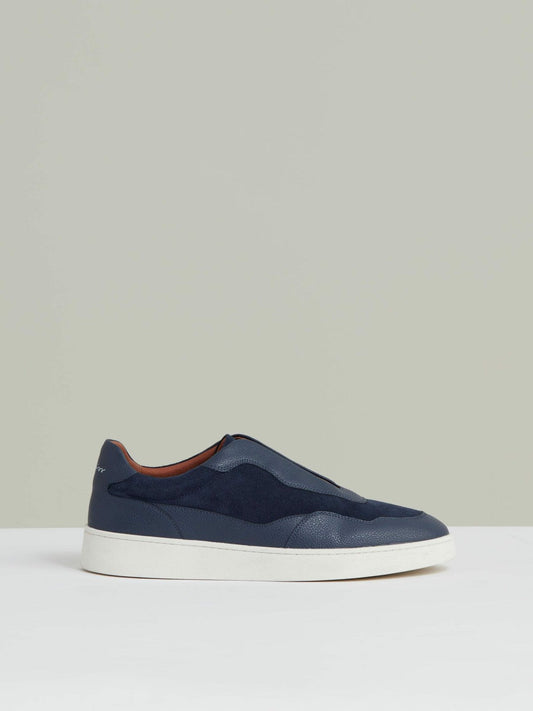 Leather Elasticated-Lace Trainers Navy Blue | Men