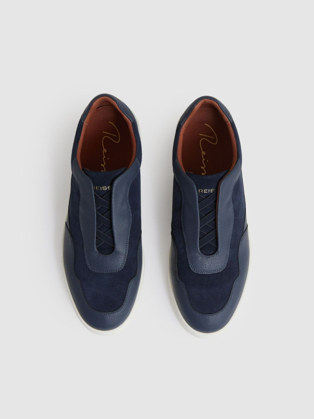 Leather Elasticated-Lace Trainers Navy Blue | Men