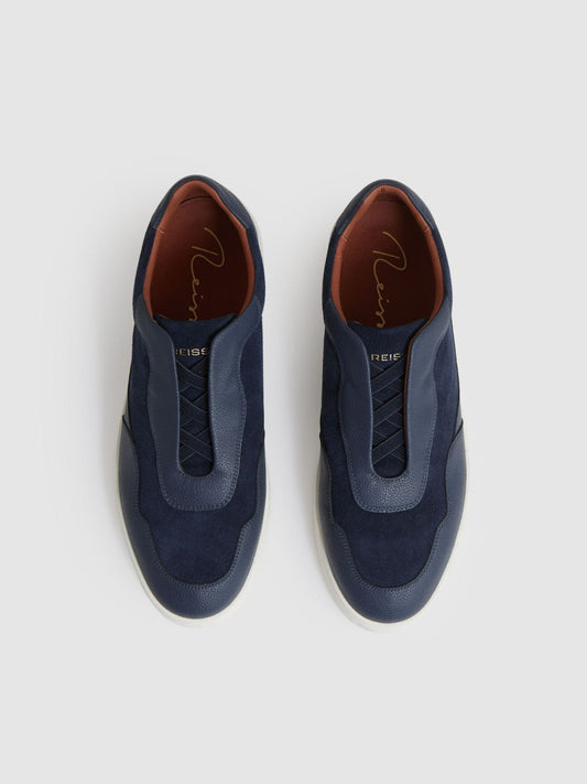 Leather Elasticated-Lace Trainers Navy Blue | Men