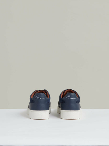 Leather Elasticated-Lace Trainers Navy Blue | Men