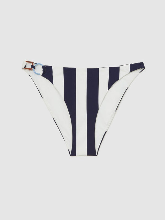 Stripe Ring-Detail Bikini Bottoms Navy/Brown | Women