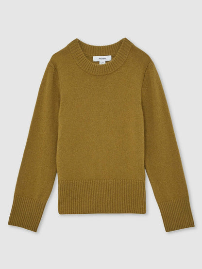 13-14 yrs Wool-Blend Open-Stitch Jumper with Cashmere Khaki Green | Children & Baby