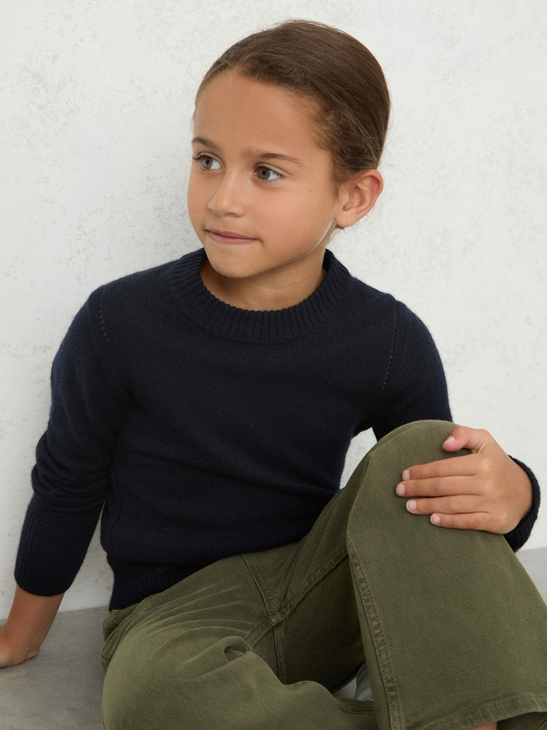 13-14 yrs Wool-Blend Open-Stitch Jumper with Cashmere Navy | Children & Baby