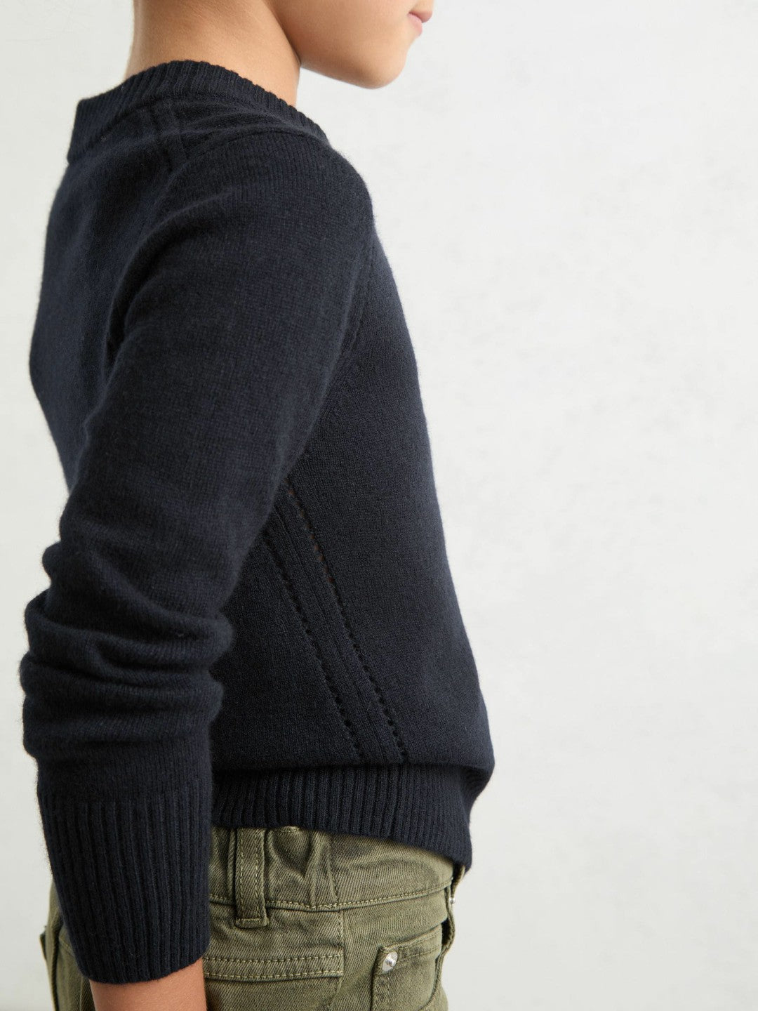 13-14 yrs Wool-Blend Open-Stitch Jumper with Cashmere Navy | Children & Baby
