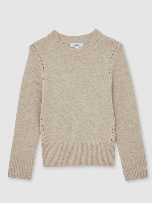 13-14 yrs Wool-Blend Open-Stitch Jumper with Cashmere Oatmeal | Children & Baby