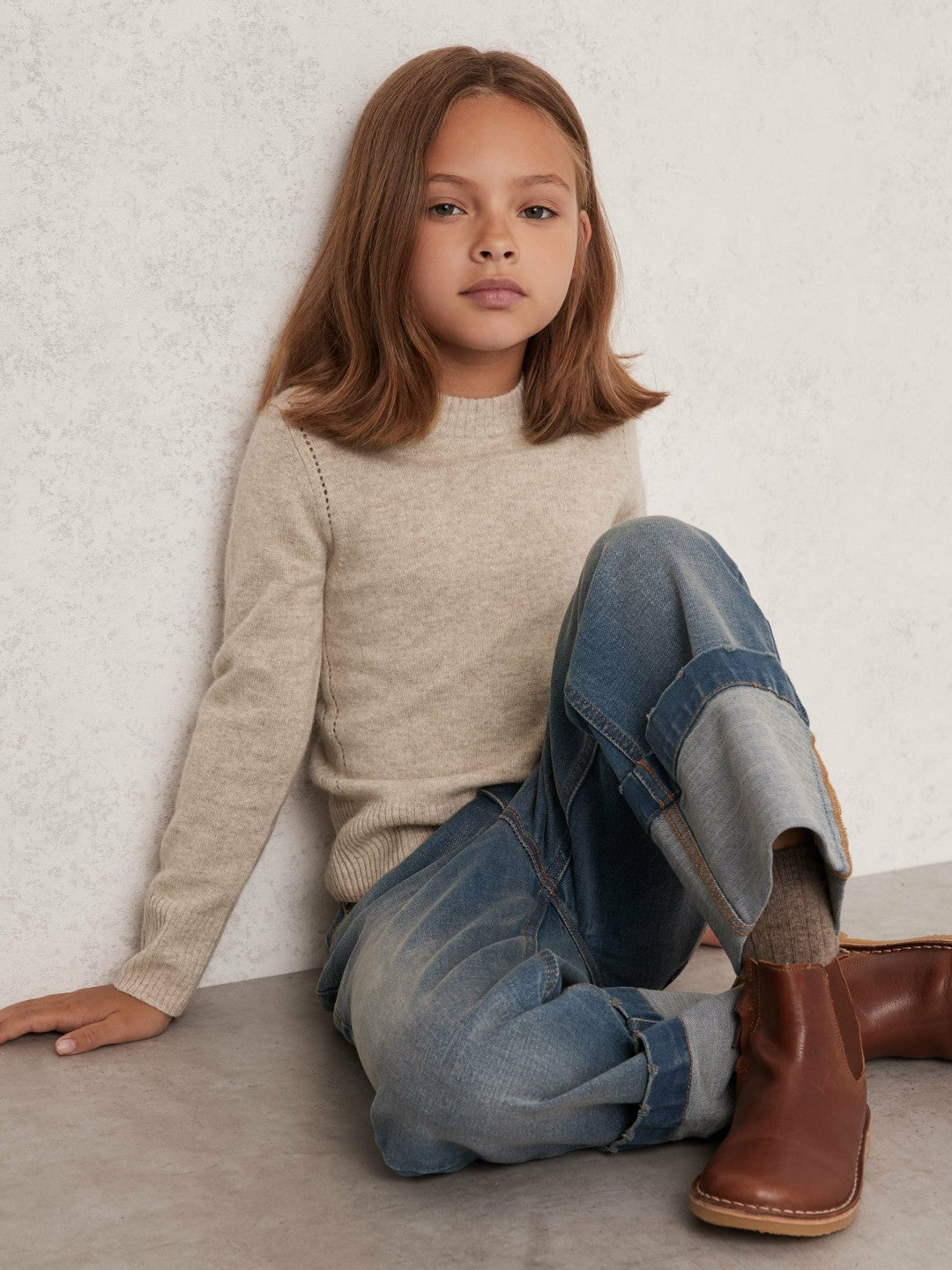 13-14 yrs Wool-Blend Open-Stitch Jumper with Cashmere Oatmeal | Children & Baby